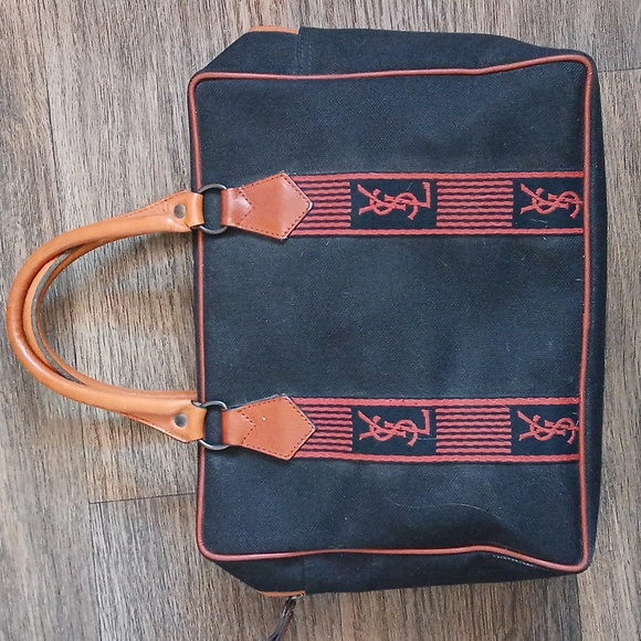 Vintage Yves Saint Laurent Paris Black & Brown Canvas Bag. Made In France - Picture 1 of 14